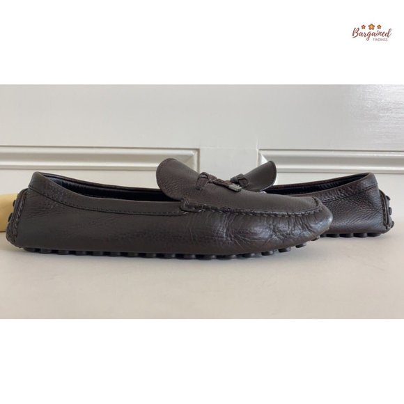 Authentic Louis Vuitton Brown Leather Drivers Logo Bow Slip On Loafers Size 10 main image 4